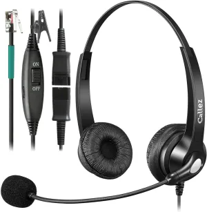 RJ9 Telephone Headset with Mic Noise Cancelling, Quick Disconnect Phone Headset Compatible with Polycom VoIP VVX310 VVX311 VVX411 Plantronics S12 NEC DT300 ShoreTel 230 Allworx Toshiba Landline Phones