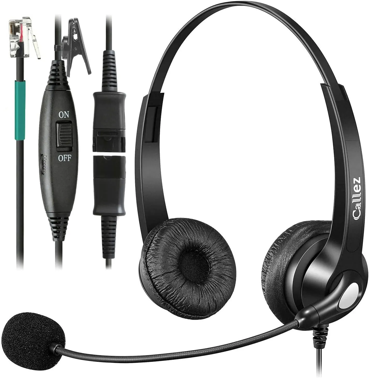 RJ9 Telephone Headset with Mic Noise Cancelling, Quick Disconnect Phone Headset Compatible with Polycom VoIP VVX310 VVX311 VVX411 Plantronics S12 NEC DT300 ShoreTel 230 Allworx Toshiba Landline Phones
