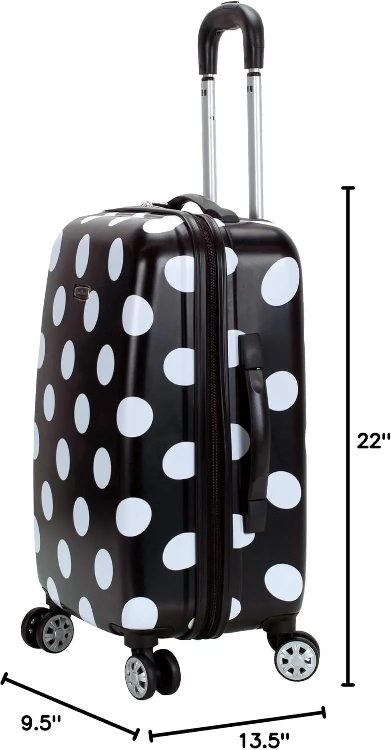 Rockland Laguna Beach Hardside Spinner Wheel Luggage, Black Dot, 3-Piece Set (22/24/28)
