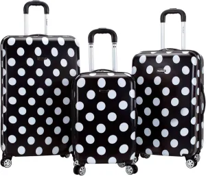 Rockland Laguna Beach Hardside Spinner Wheel Luggage, Black Dot, 3-Piece Set (22/24/28)