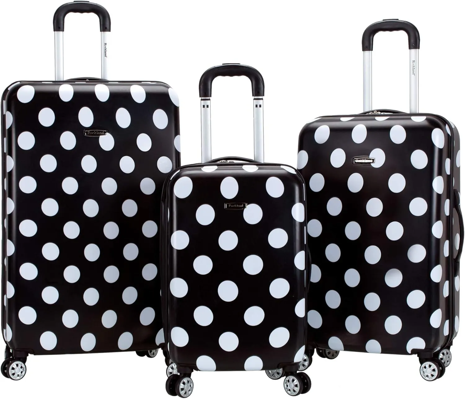 Rockland Laguna Beach Hardside Spinner Wheel Luggage, Black Dot, 3-Piece Set (22/24/28)