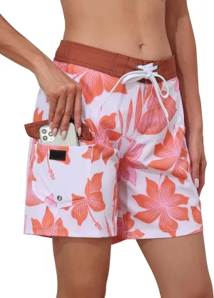 Rocorose Women's Swim Shorts 5" Quick Dry Swimsuit Bottom Summer Beach Board Shorts Trunks with Liner