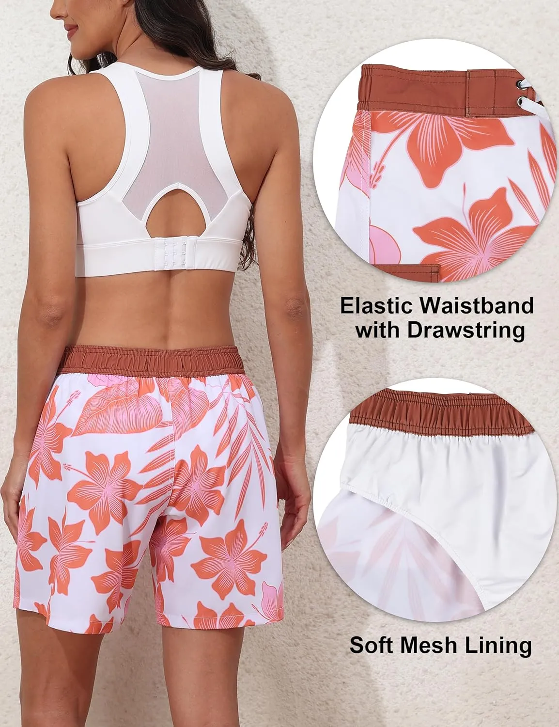 Rocorose Women's Swim Shorts 5" Quick Dry Swimsuit Bottom Summer Beach Board Shorts Trunks with Liner
