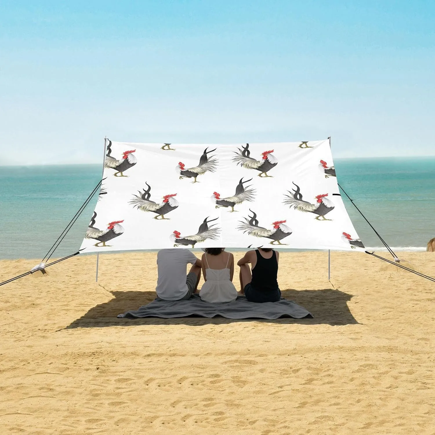 Roosters Beach Canopy Tent Anti-UV & Wind Resistant, Red Camping Sun Shelter Easy Setup Portable,Outdoor Shade Tents with Sandbags,Sand Shovels,Ground Pegs & Stability Poles