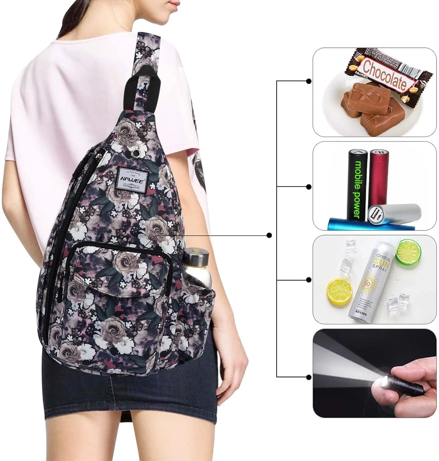 Rope Sling Bag for Women Men Casual Cross Body Daypack Backpack Adjustable Strap Water Repellent for Travel/Sport