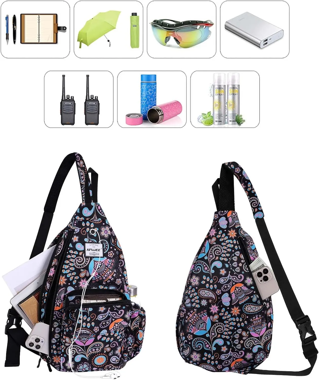 Rope Sling Bag for Women Men Casual Cross Body Daypack Backpack Adjustable Strap Water Repellent for Travel/Sport
