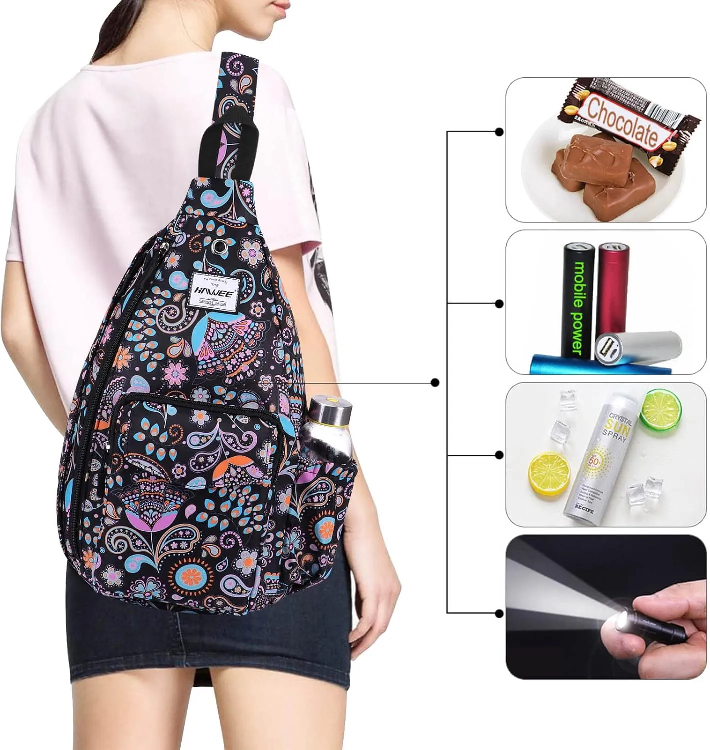 Rope Sling Bag for Women Men Casual Cross Body Daypack Backpack Adjustable Strap Water Repellent for Travel/Sport