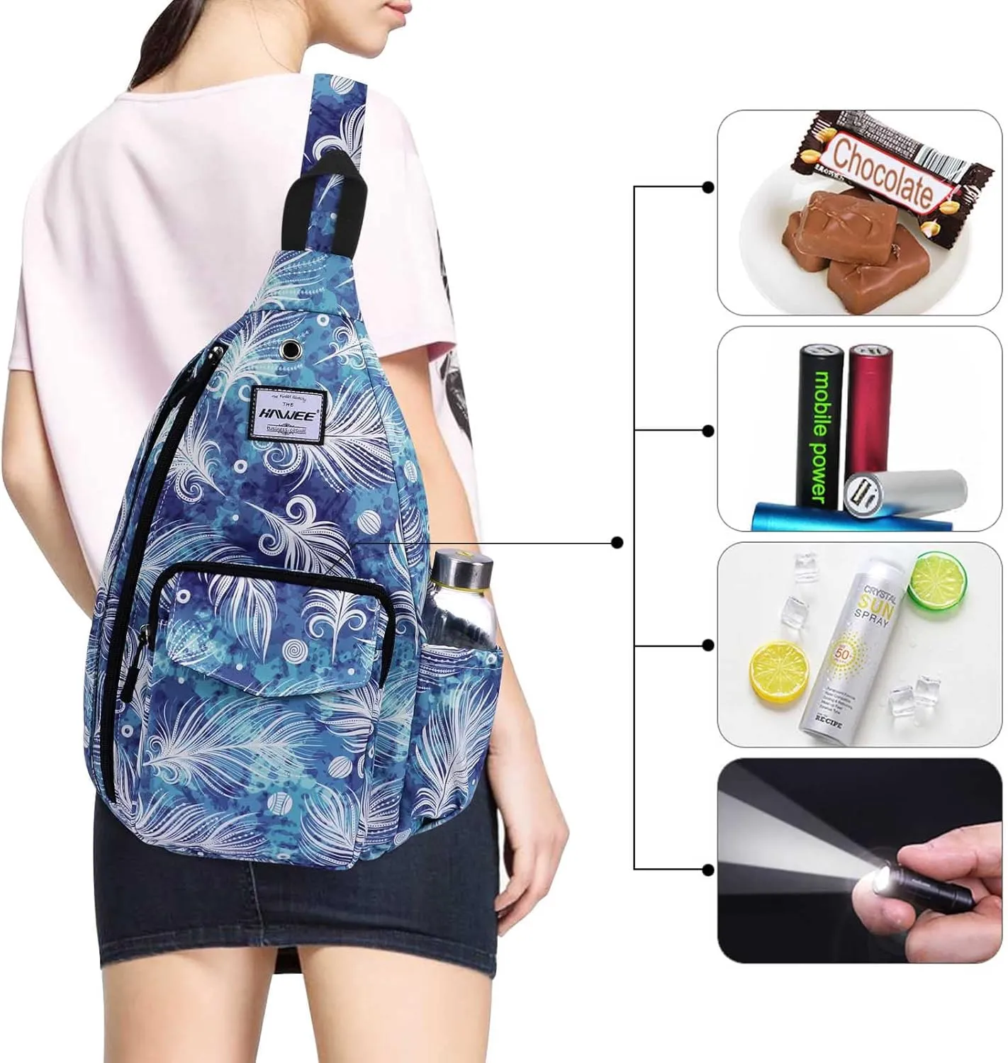 Rope Sling Bag for Women Men Casual Cross Body Daypack Backpack Adjustable Strap Water Repellent for Travel/Sport