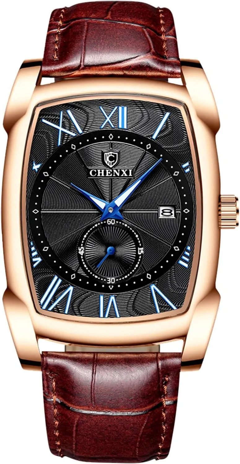 RORIOS Mens Watches Analog Quartz Watches Luminous Dial with Calendar Leather Strap Fashion Men Wristwatch Dress Business Watch for Men