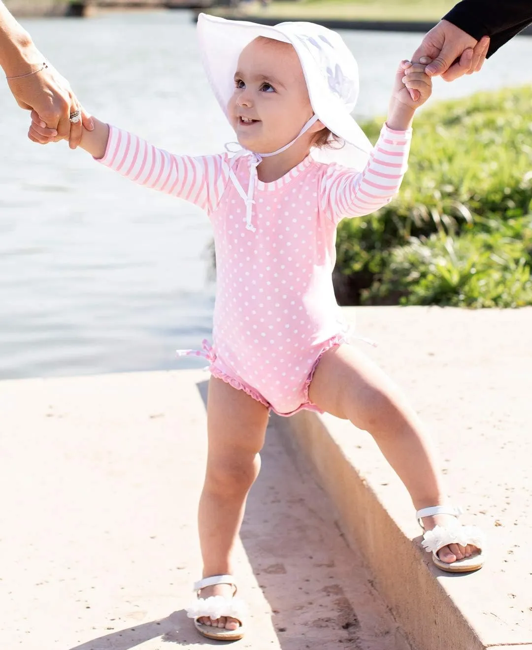 RuffleButts® Baby/Toddler Girls Baby/Toddler Sun Hat with UPF 50  Sun Protection and Floppy Wide Brim