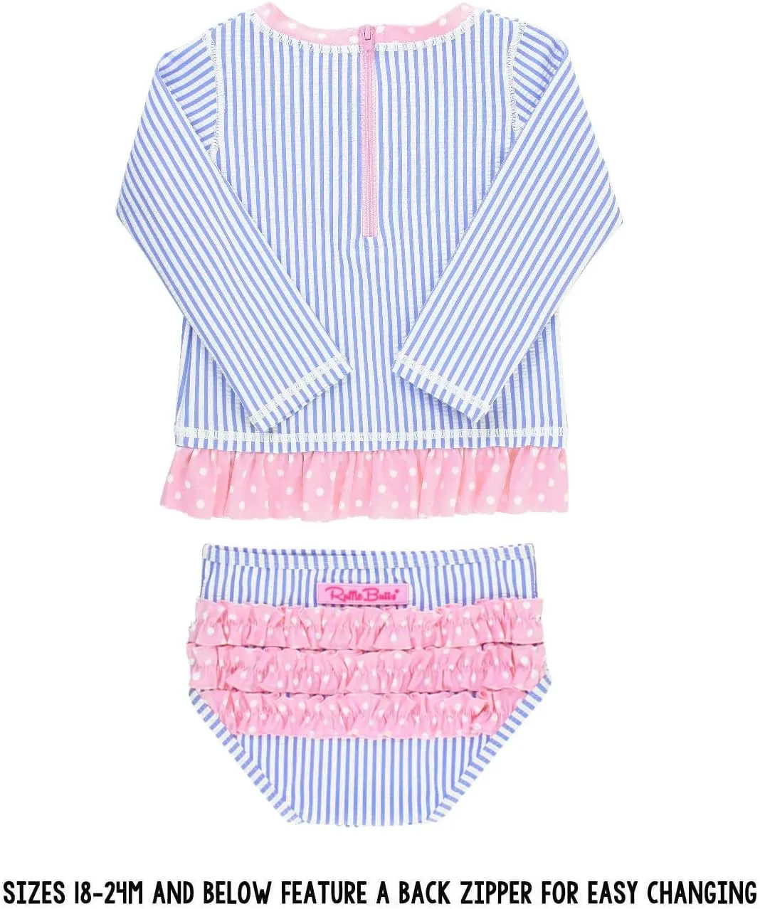 RuffleButts Baby/Toddler Girls Seersucker Long Sleeve Rash Guard Bikini