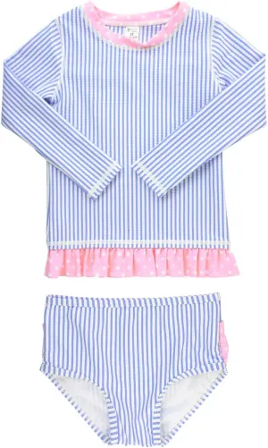 RuffleButts Baby/Toddler Girls Seersucker Long Sleeve Rash Guard Bikini