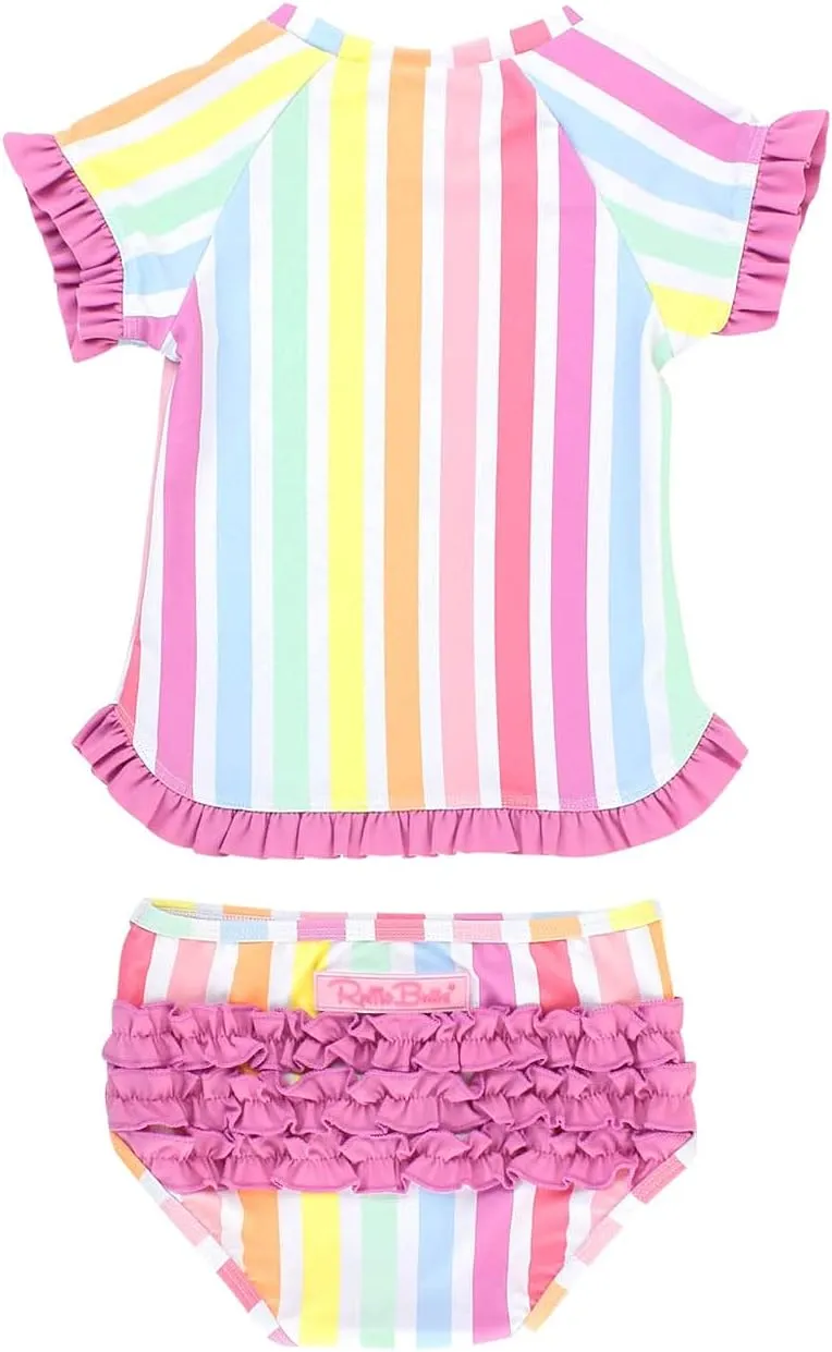 RuffleButts® Baby/Toddler Girls UPF 50  2-Piece Short Sleeve Rash Guard Bikini w/Ruffles