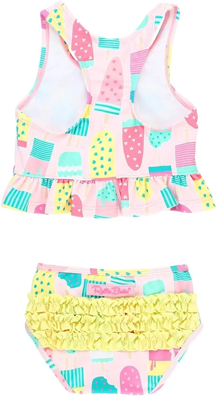 RuffleButts Girls UPF50  Sun Protection One Shoulder Ruffle Tankini Two Piece Swimsuit