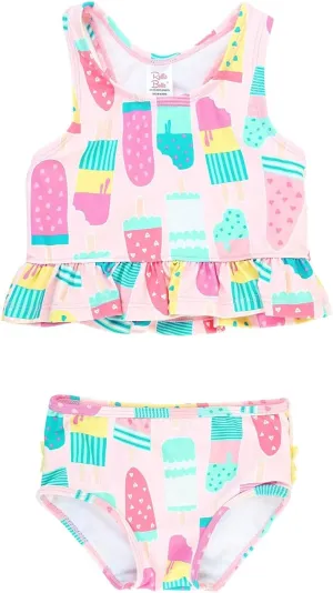 RuffleButts Girls UPF50  Sun Protection One Shoulder Ruffle Tankini Two Piece Swimsuit
