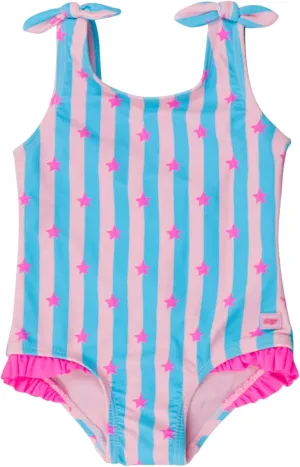 RuffleButts Girls UPF50  Sun Protection Tie Shoulder/Cross Back One Piece Swimsuit