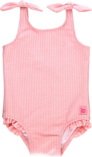 RuffleButts Girls UPF50  Sun Protection Tie Shoulder/Cross Back One Piece Swimsuit