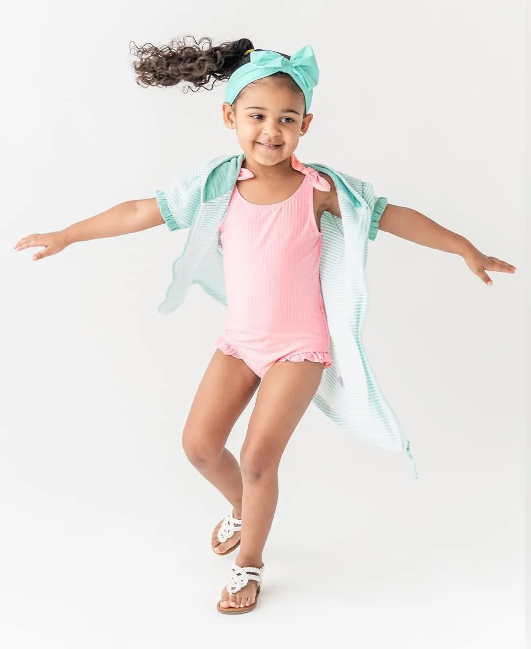 RuffleButts Girls UPF50  Sun Protection Tie Shoulder/Cross Back One Piece Swimsuit