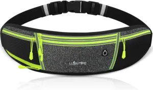 Running Belt for Women & Men Water Resistant Fitness Waist Pack with Phone Pocket & Water Bottle Holder Adjustable Reflective Jogging Belt for Running, Hiking, Gym (Gray Black)