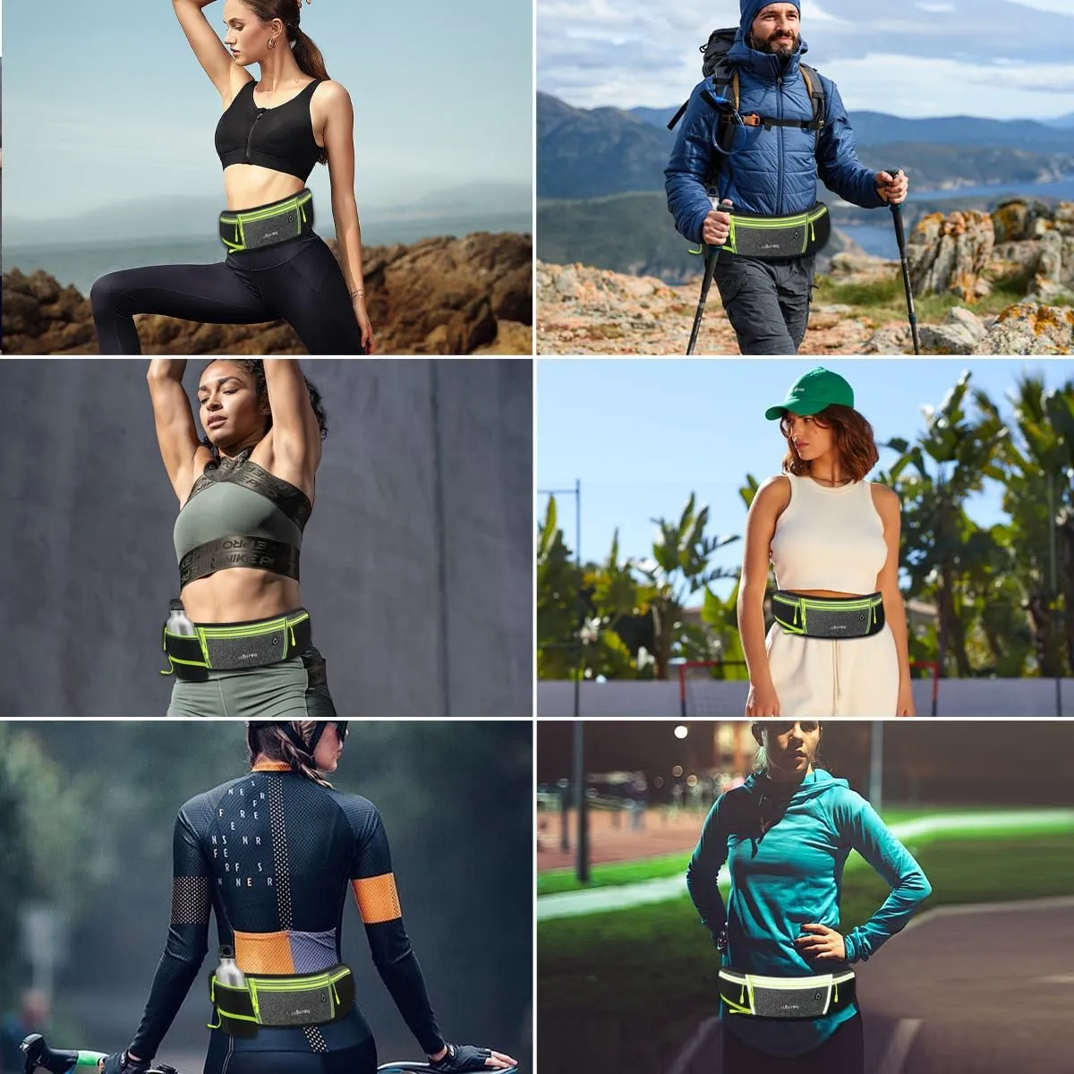 Running Belt for Women & Men Water Resistant Fitness Waist Pack with Phone Pocket & Water Bottle Holder Adjustable Reflective Jogging Belt for Running, Hiking, Gym (Gray Black)