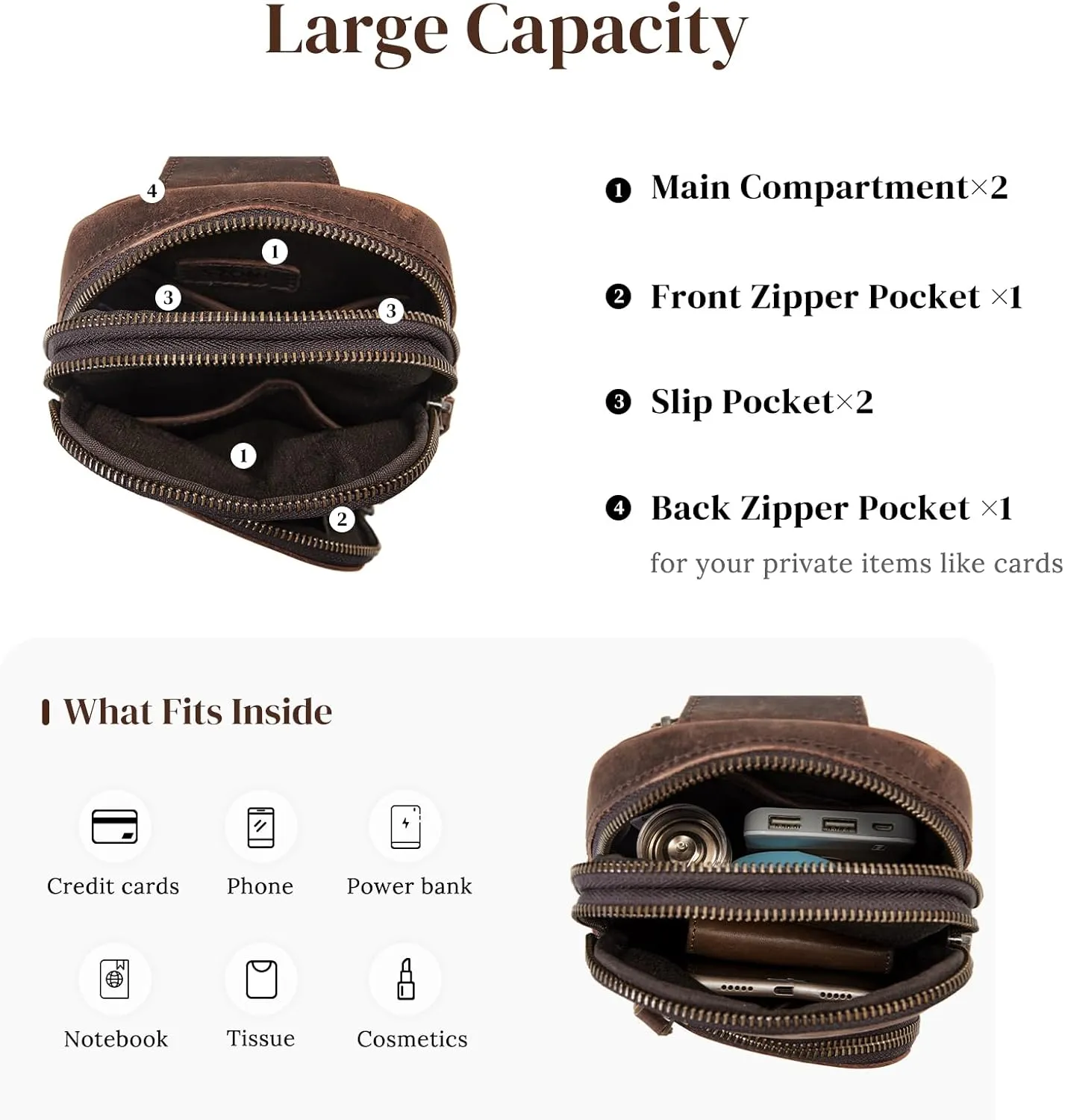 S-ZONE Genuine Leather RFID Blocking Small Sling Bag Women Crossbody Fanny Packs