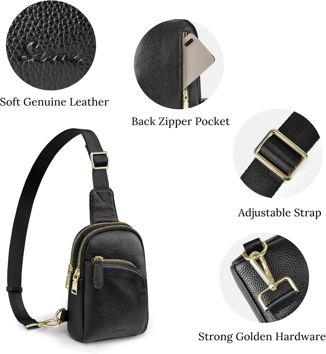 S-ZONE Genuine Leather RFID Blocking Small Sling Bag Women Crossbody Fanny Packs