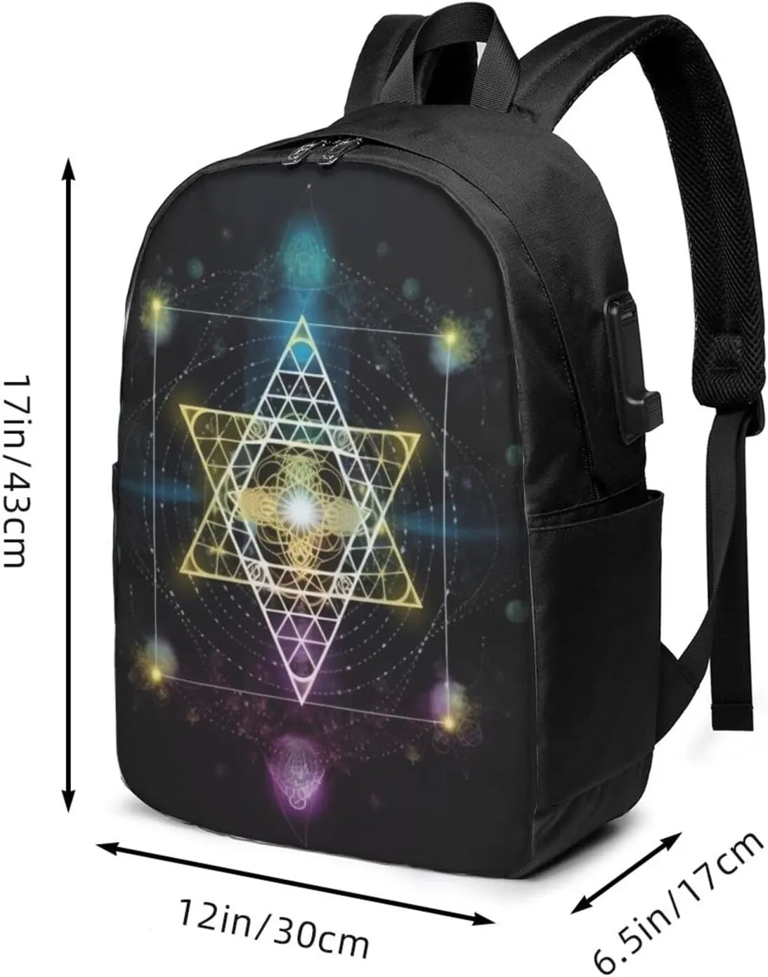 Sacred Geometry Symbol Travel Laptop Backpack for Women Men, 17 Inch Business Backpack with USB Charger Port