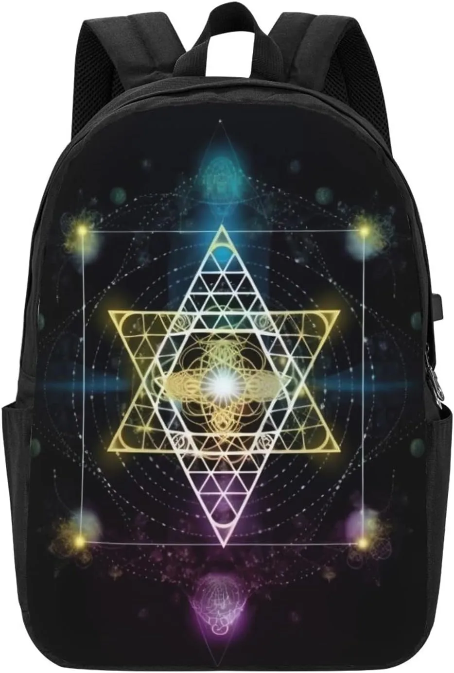Sacred Geometry Symbol Travel Laptop Backpack for Women Men, 17 Inch Business Backpack with USB Charger Port