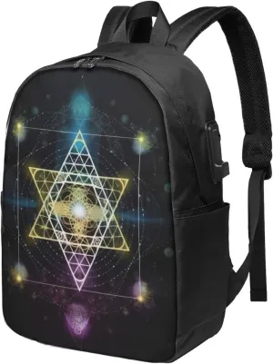 Sacred Geometry Symbol Travel Laptop Backpack for Women Men, 17 Inch Business Backpack with USB Charger Port