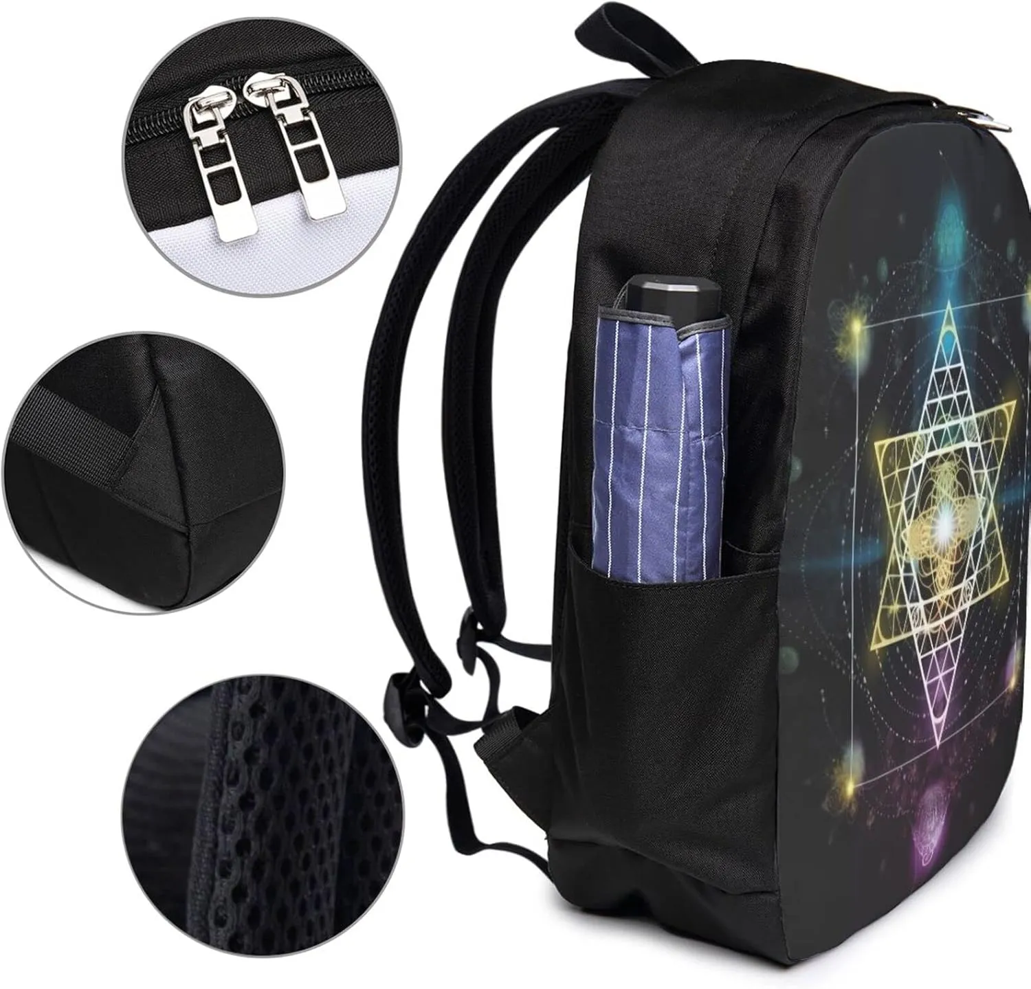 Sacred Geometry Symbol Travel Laptop Backpack for Women Men, 17 Inch Business Backpack with USB Charger Port