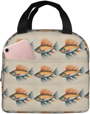 Safflower Flying Fish Print Lunch Box Reusable Totes Lunch Bag Thermal Cooler For Men Women Beach Picnic Travel