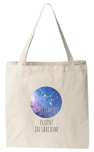 Sagittarius - Fluent In Sarcasm, 100% Cotton Canvas, Natural Tote Bag, Full-Color Tote, Funny Design