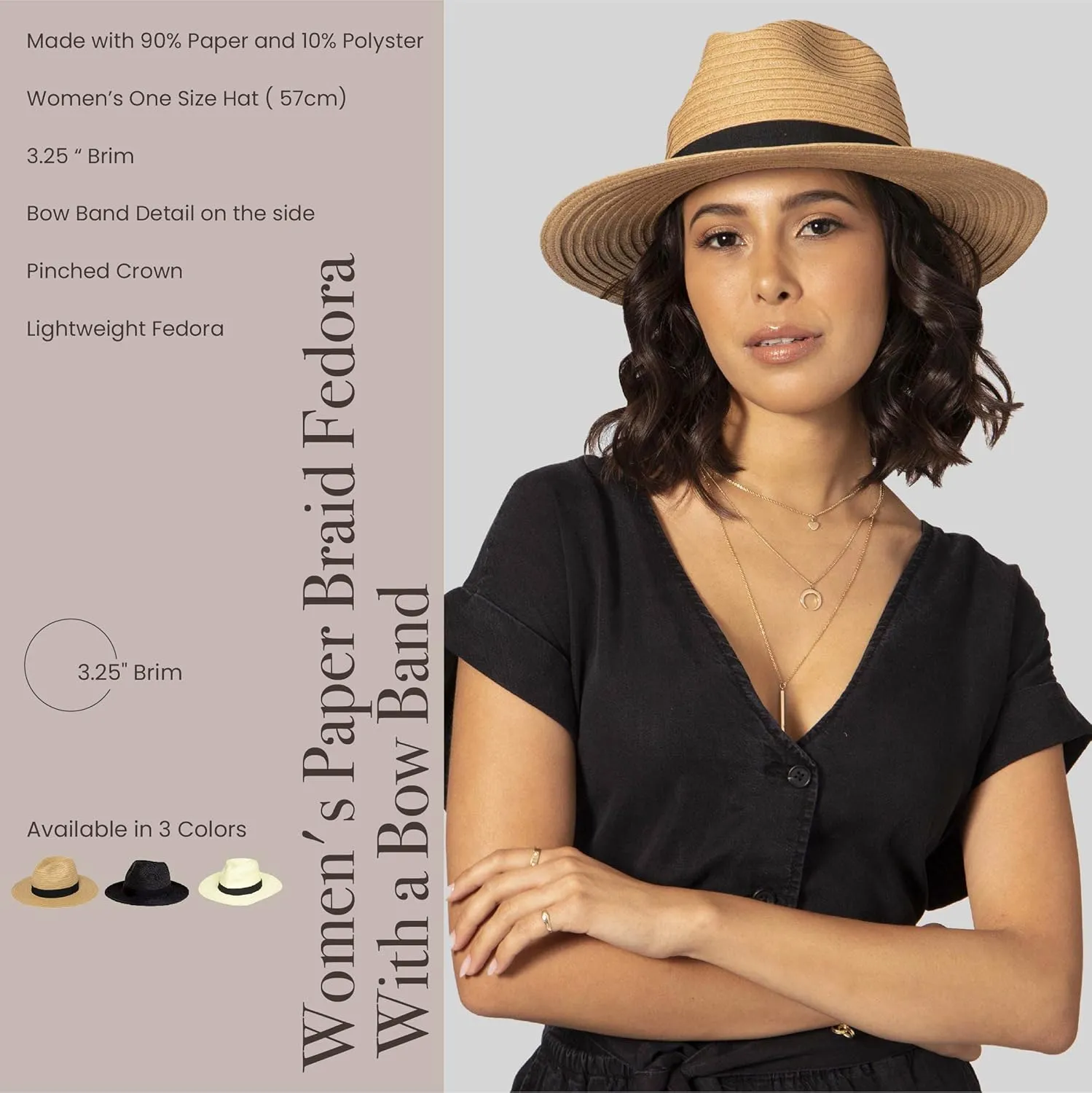 San Diego Hat Company Women's Paperbraid Fedora with Bow Band