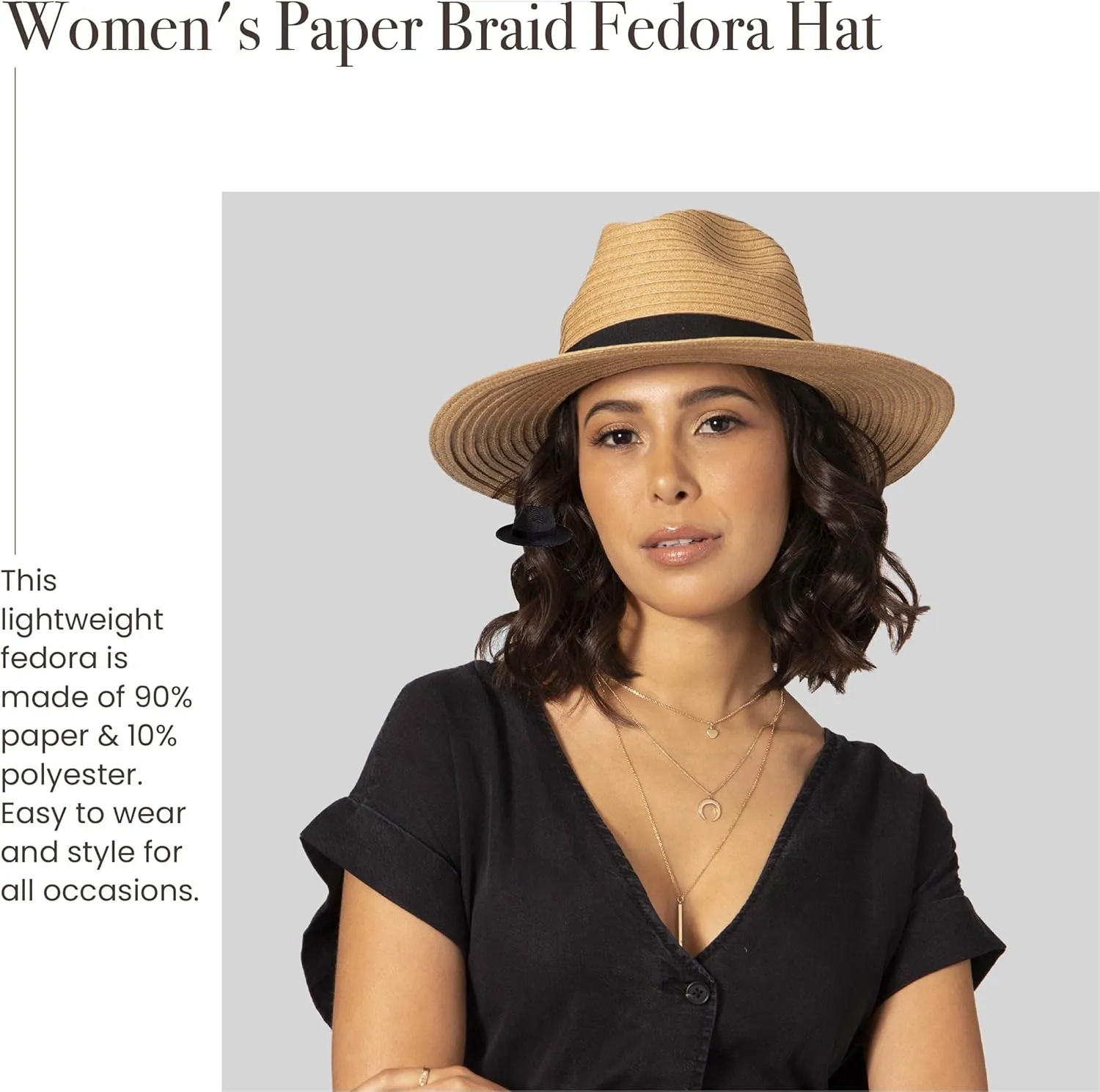 San Diego Hat Company Women's Paperbraid Fedora with Bow Band