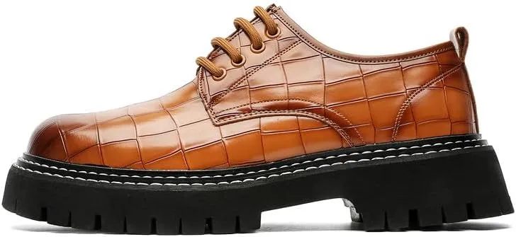 Santimon Men's Crocodile Embossed Oxford Shoes, Chunky Platform Dress Shoes with Non-Slip Sole, Lace-Up Business Casual Shoe