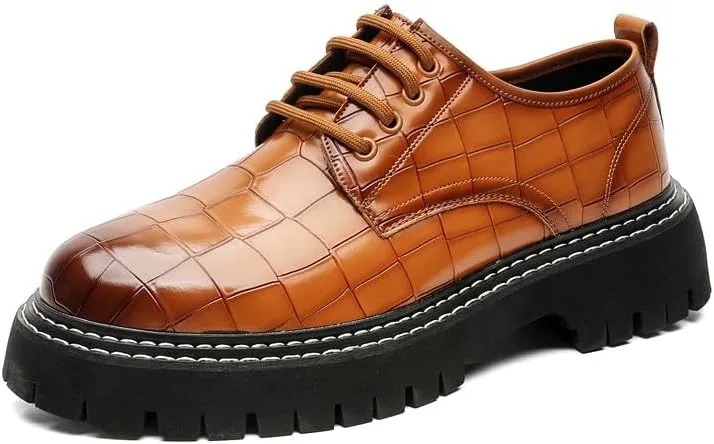 Santimon Men's Crocodile Embossed Oxford Shoes, Chunky Platform Dress Shoes with Non-Slip Sole, Lace-Up Business Casual Shoe