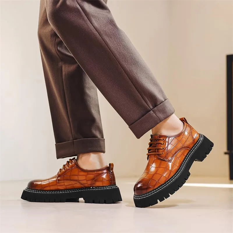 Santimon Men's Crocodile Embossed Oxford Shoes, Chunky Platform Dress Shoes with Non-Slip Sole, Lace-Up Business Casual Shoe