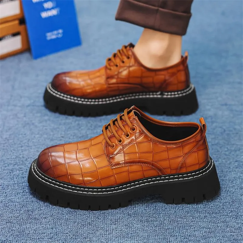 Santimon Men's Crocodile Embossed Oxford Shoes, Chunky Platform Dress Shoes with Non-Slip Sole, Lace-Up Business Casual Shoe