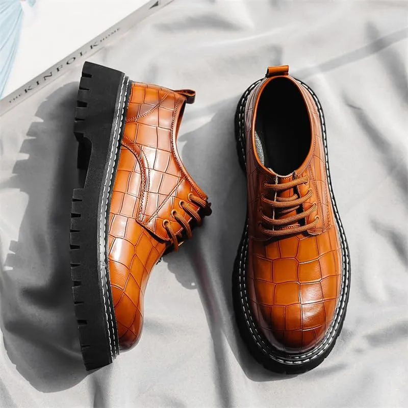 Santimon Men's Crocodile Embossed Oxford Shoes, Chunky Platform Dress Shoes with Non-Slip Sole, Lace-Up Business Casual Shoe