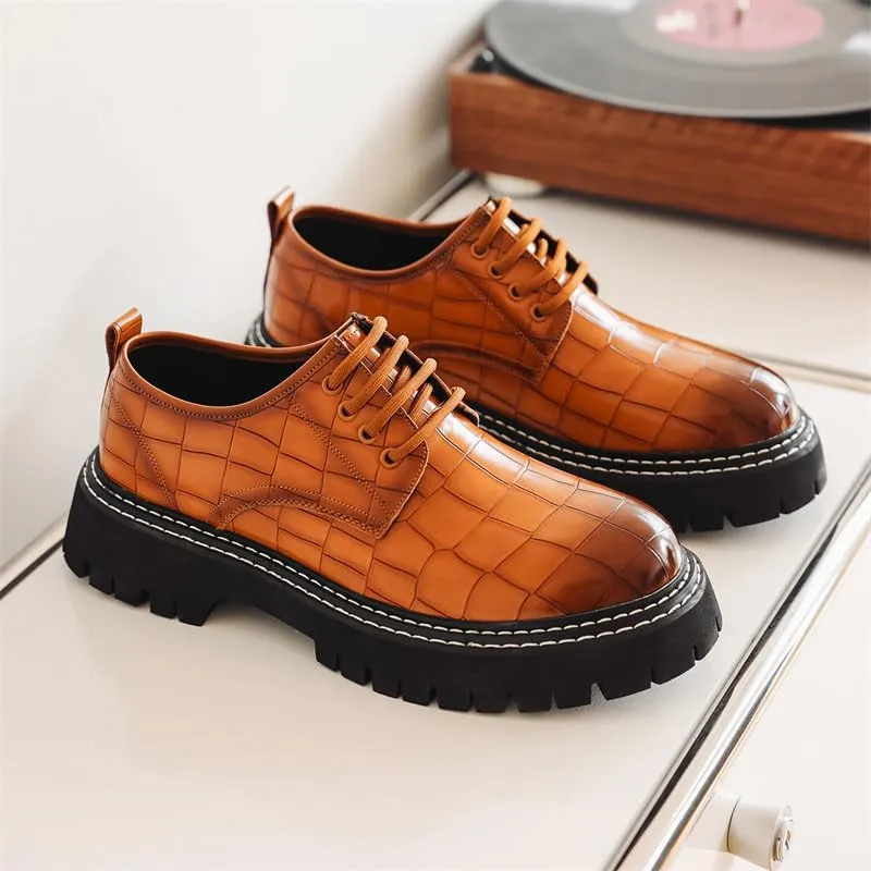 Santimon Men's Crocodile Embossed Oxford Shoes, Chunky Platform Dress Shoes with Non-Slip Sole, Lace-Up Business Casual Shoe