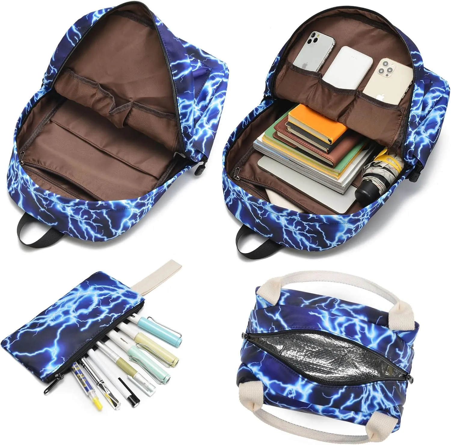 School Backpack for Boys Lightweight Kids Backpack Lightning Bookbag Travel Daypack Water Resistant Laptop Backpack With Lunch Bag Pencil Case