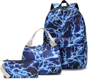 School Backpack for Boys Lightweight Kids Backpack Lightning Bookbag Travel Daypack Water Resistant Laptop Backpack With Lunch Bag Pencil Case
