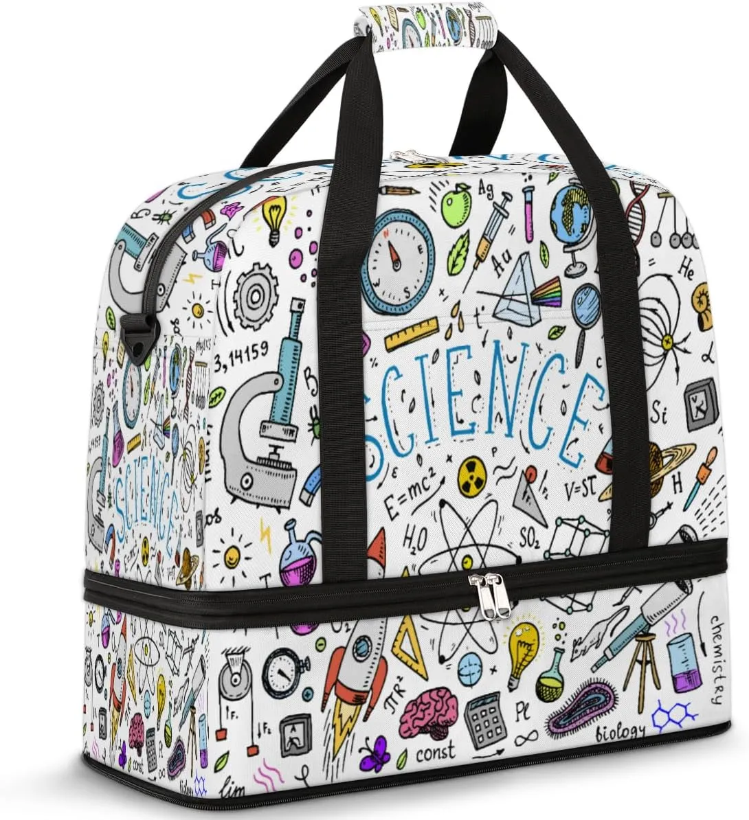Science Experiment Gym Bag with Shoe Compartment Duffel Bag for Women Men Foldable Travel Bag Carry On Luggage Bag Overnight Tote Bag for Sport Workout Yoga