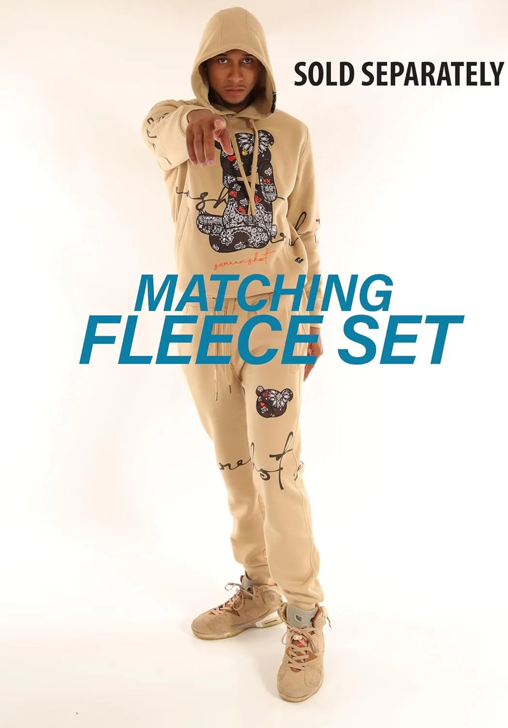 SCREENSHOT Mens Hip Hop Premium Classic Fit Urban Fleece Pants - Street Fashion Sweatpants Ribbed Wasteband with Drawstring