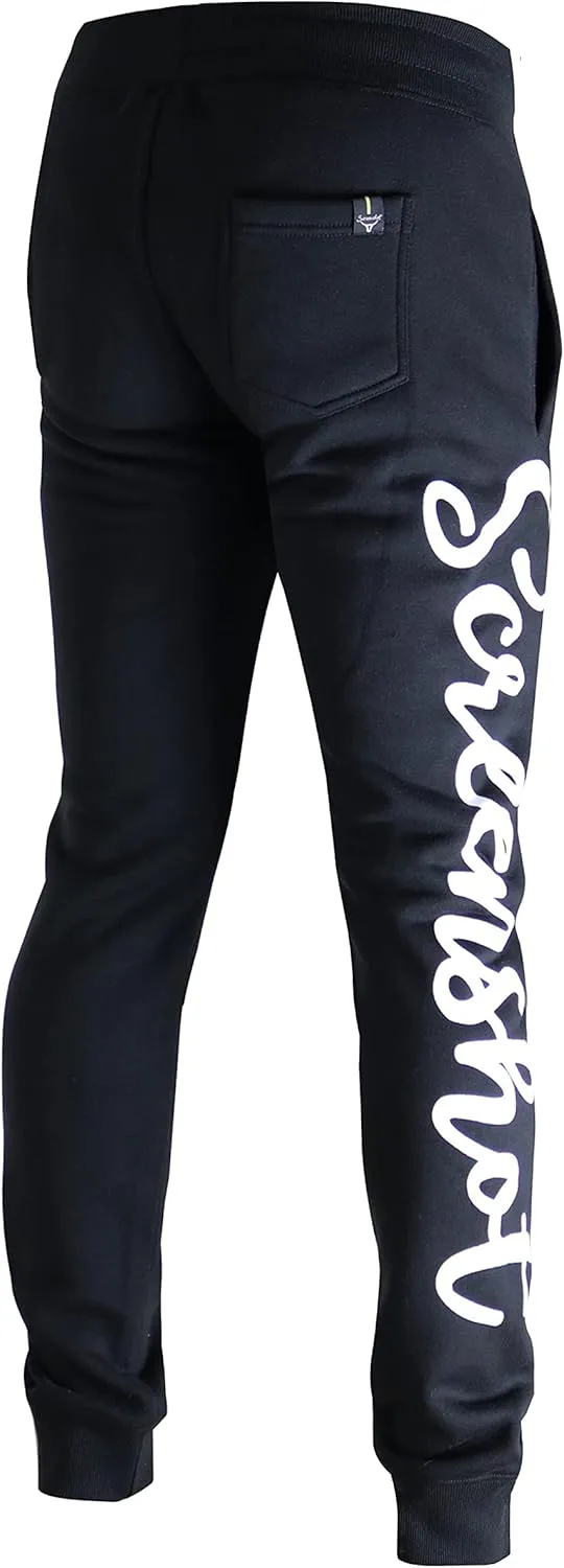 SCREENSHOT Mens Hip Hop Premium Classic Fit Urban Fleece Pants - Street Fashion Sweatpants Ribbed Wasteband with Drawstring