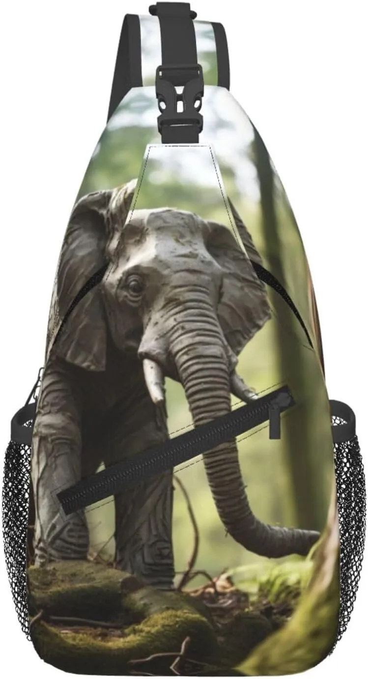 Sculpture Elephant Print Cross Chest Bag Diagonally Crossbody Shoulder Casual Fashion Travel Bag,Hiking Daypack