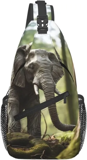 Sculpture Elephant Print Cross Chest Bag Diagonally Crossbody Shoulder Casual Fashion Travel Bag,Hiking Daypack