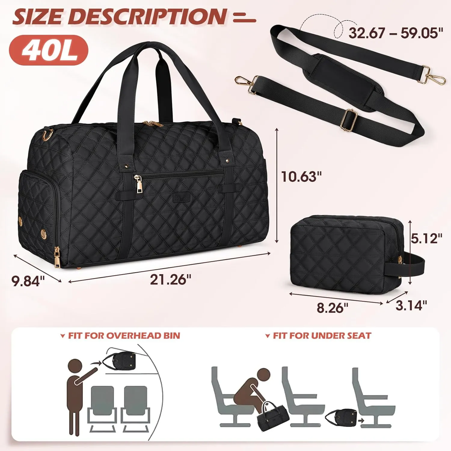 SDYSM Gym Bag for Women, Travel Duffle Bag with Shoe Compartment & Wet Pocket Waterproof Carry On Weekender for Sports, Yoga, Gym (Black)