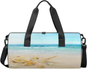 Sea Shell Sports Gym Bag Workout Lightweight Duffel Bags Shoulder Weekender Bag Travel Duffel Bag for Men and Women(Sandy Beach)