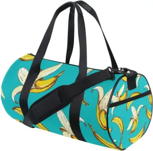 Seamless Fruit Pattern with Yellow Bananas on Turquoise Background Portable Gym Bag, Travel Bag, Luggage bag, Sports Bag, Toiletry Bag with Handles, Detachable Shoulder Strap 17.6 x 9 x 9 inch